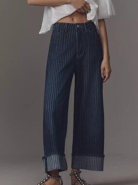 The Kayden Railroad Stripe Barrel Carpenter Jeans by Pilcro - Size 27